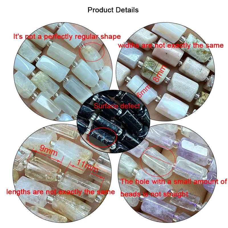Natural Tourmaline Apatite Emerald Agates Amethysts Jades Cylinder Stone Spacer Beads for Jewelry Making DIY Bracelet 7.5inch