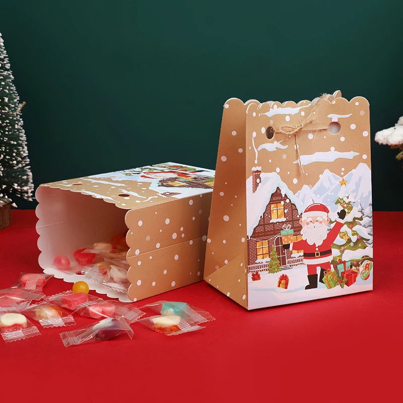 5-30Pcs Christmas Gift Box with rope Cartoon Santa Claus Candy Cookies Packaging Bag Christmas Party Home Decor New Year 2026