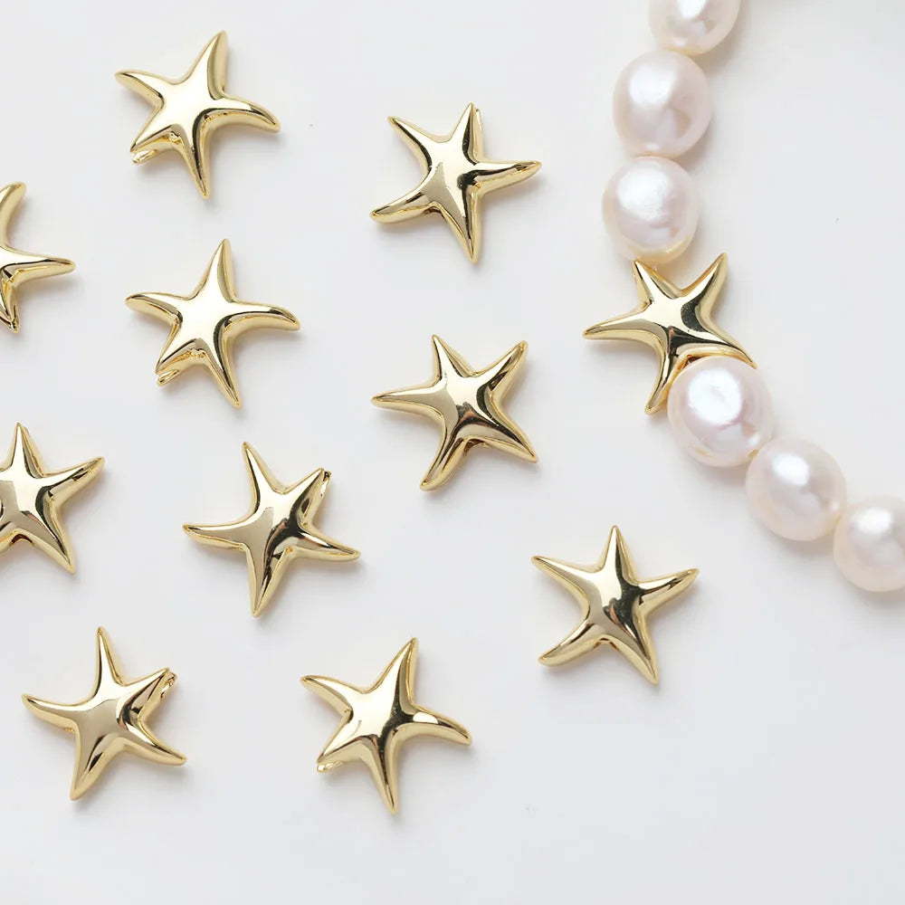 2PCS 14K Gold Plated Brass Starfish Beads Spacer Jewelry DIY Making Supplies Material Accessories