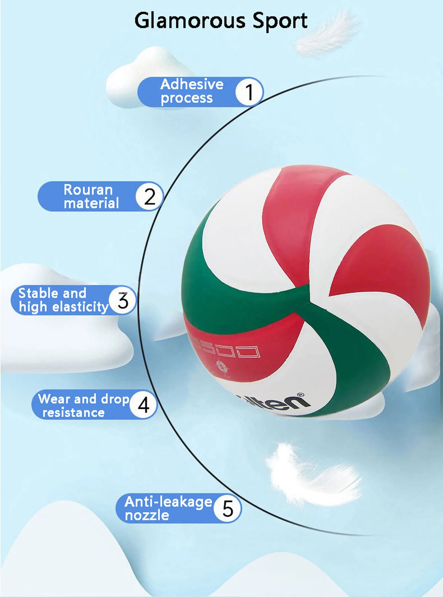 Printing Volleyball ball,Model5500,Size 5, Christmas Gift Volleyball, Outdoor Sports, Training,Optional Pump + Needle + Bag