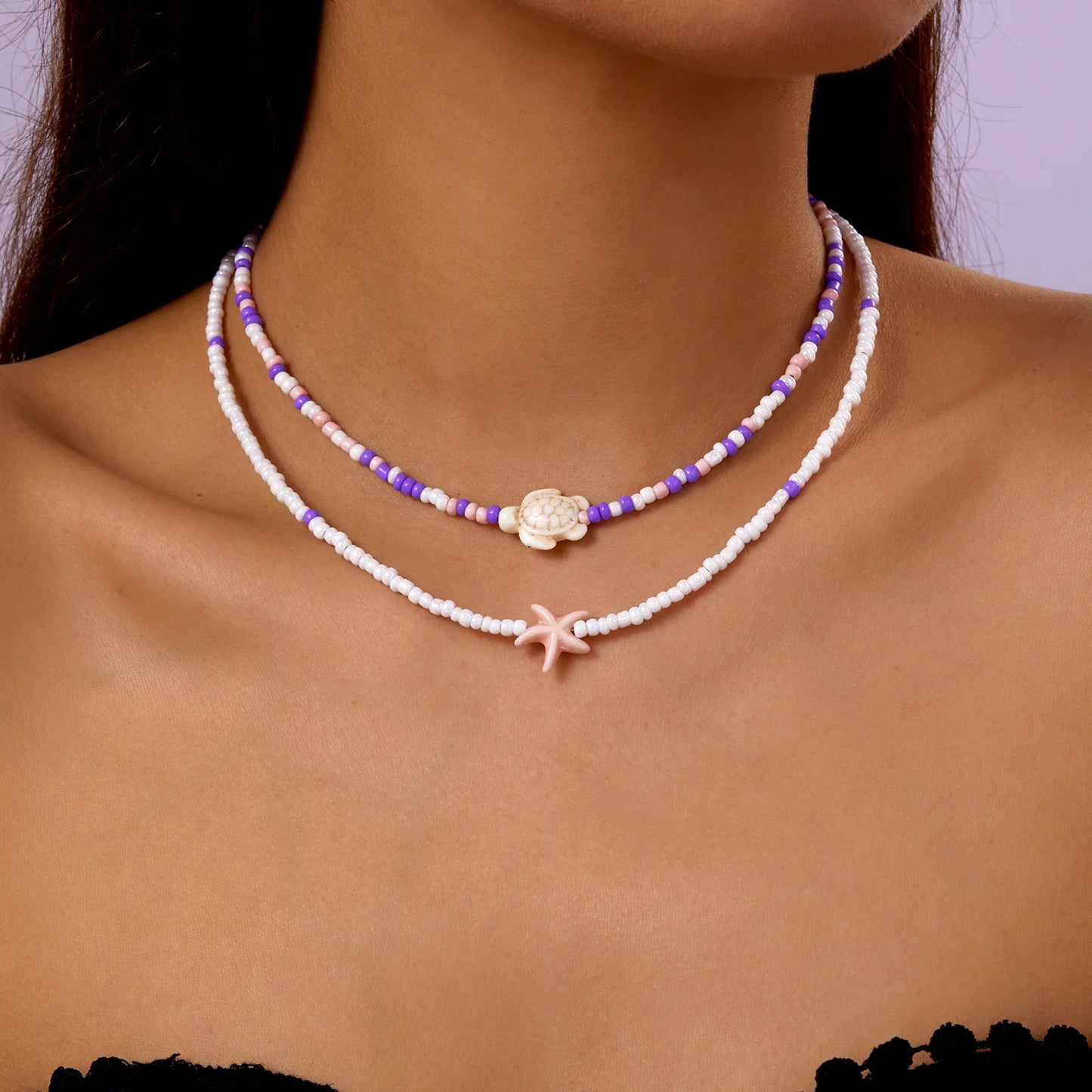 Multi-layer Bohemian Rice Beads Sea Star Turtle Pendant Necklace For Women Girls Holiday Gift Fashion Jewelry
