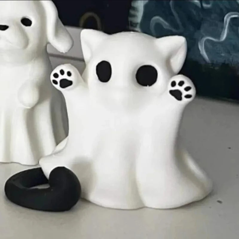 Mini Kitten Ghost Ornaments Halloween Feeling,Afraid of Cute Desktop Atmosphere Send Girlfriend Cat Gift Home Decoration Crafts