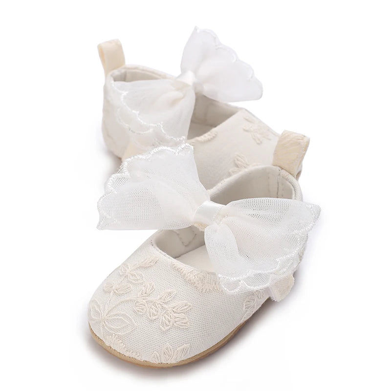 Cute Lace Baby Princess Shoes for Spring And Autumn 0-18M Infant Girls Anti-Slip Rubber Sole Bow Detail Anti-Slip Footwear