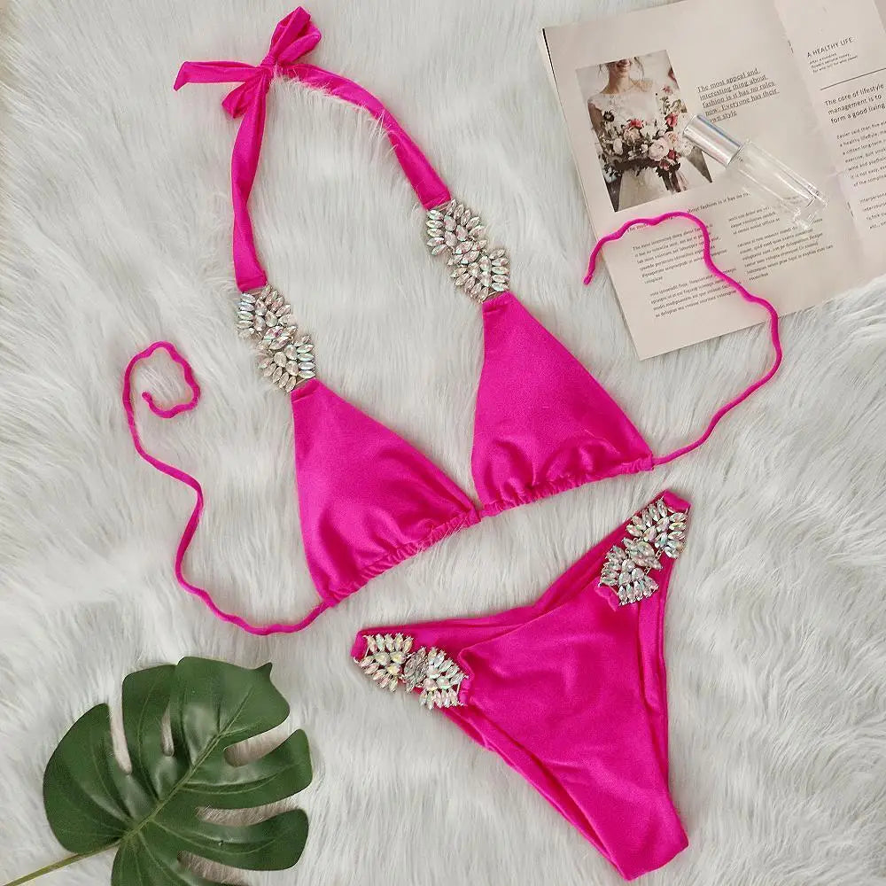 Shiny Sexy Bikinis Swimsuit With Rhinestones Women Swimwear Female Push Up Bikini Beach Swim Wear Bathing Suits Pool Bather 2025