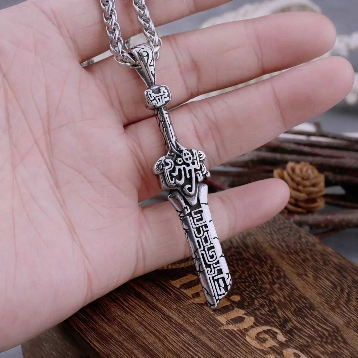 316L Stainless Steel Men's Gluttonous Broken Sword Necklace Fashion Handmade Domineering Biker Pendant Birthday Gift Jewelry