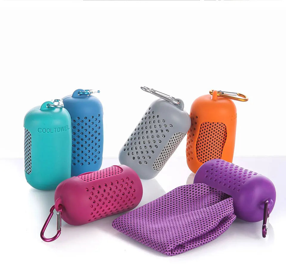 Portable Sport Towel with Mini Silicon Gel Set Cold Towel Breathable Fitness Sport Gym Running Outdoor Quick Dry Cooling Towel