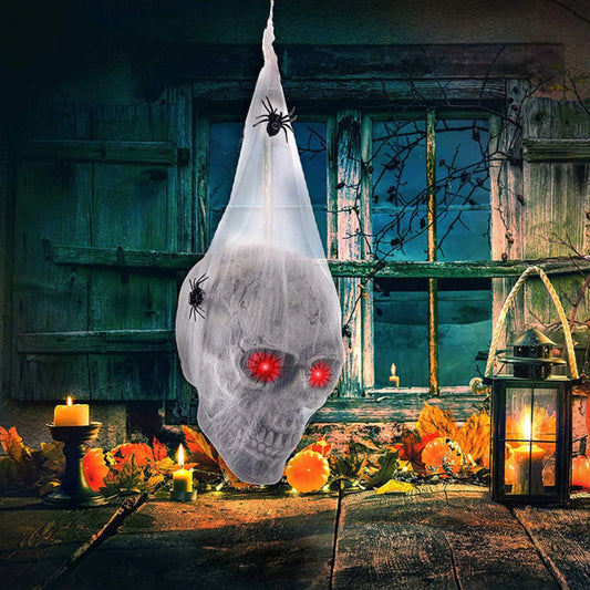 Halloween Horror Glowing Voice Control Spider Cotton Skull Ghost House Secret Room Courtyard Decoration Decor Prop