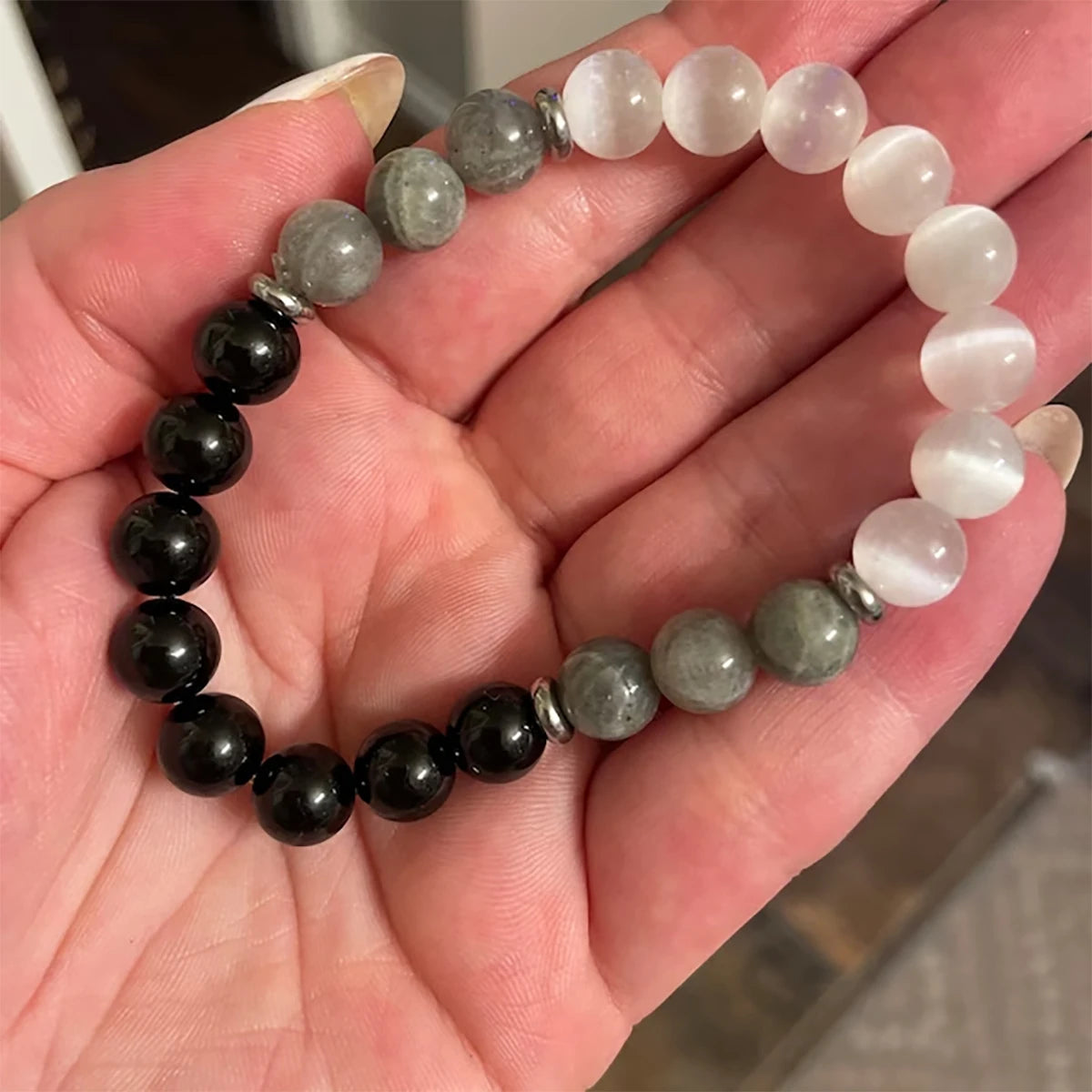 Protection Bracelet from negative energy, Tourmaline Labradorite Bracelet, Natural stone Bracelet, Good Gift for Women/Men, 1pc