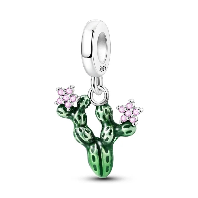 925 Sterling Silver Green Series Flower Tree Apple Pendant DIY Fine Beads Fit 4MM hole diamete Charms Bracelet Women Jewelry Diy