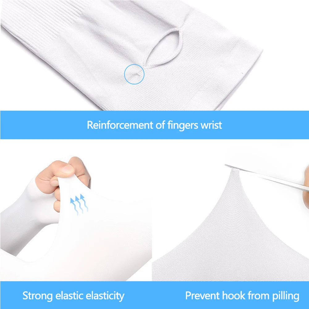 1Pair UV Sun Protection Arm Sleeves Cooling Ice Silk Unisex Women Men Outdoor Sports for Cycling Driving Running Riding Fishing