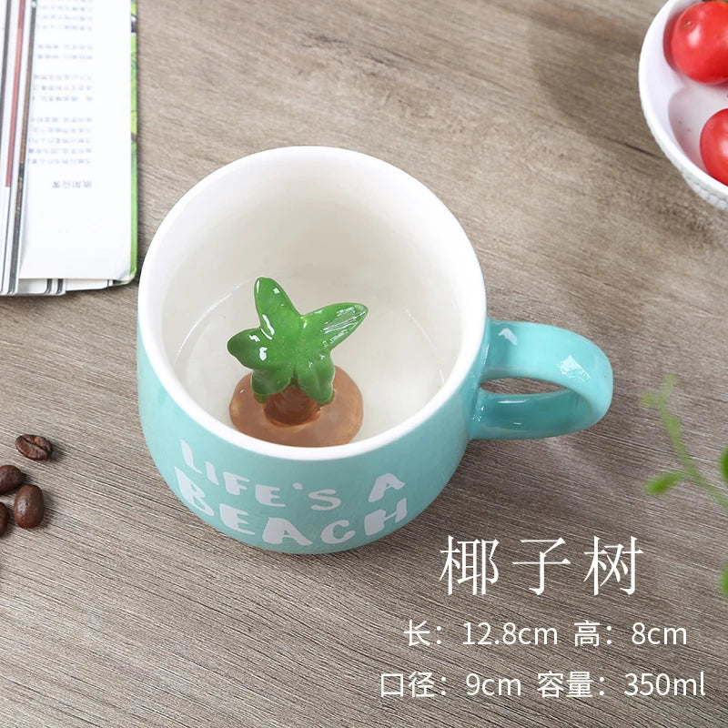 Cute Cartoon Coffee Figurine Mugs with Animal Inside, Ceramic 3D, Uincorn, Love Novelty Cup, Christmas Gift for Friends, Kids