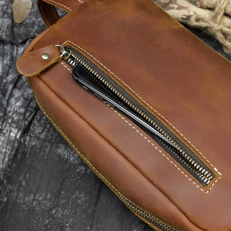 Fashion High Quality Small Travel Bag Crazy Horse Leather Travel Wallet Storage Bag Washing Make Up Bag For Travel toiletry