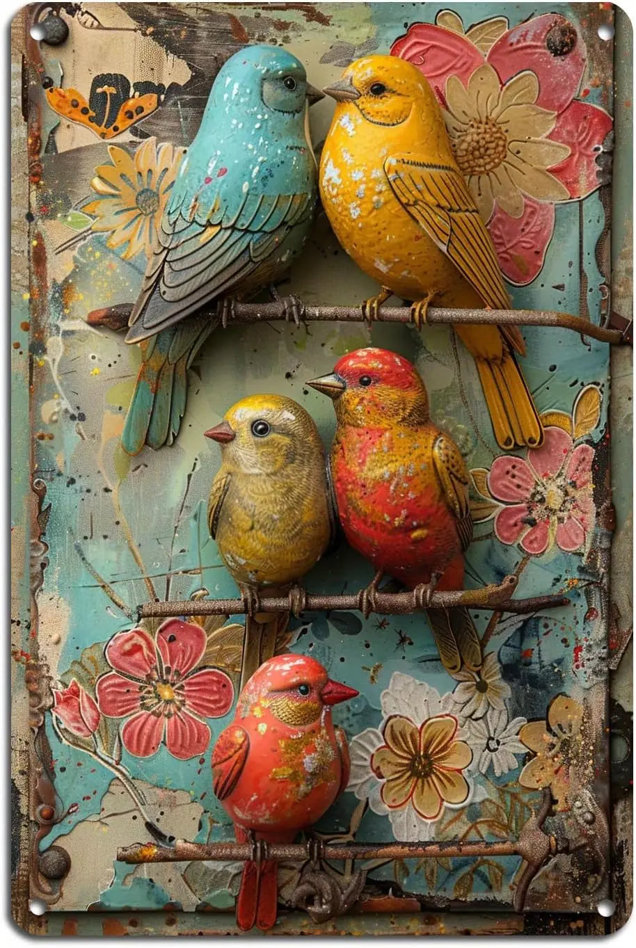 1 blue bird watercolor novelty logo, retro metal tin plate, wall sign, poster 8x12 inches, Halloween, Christmas gift