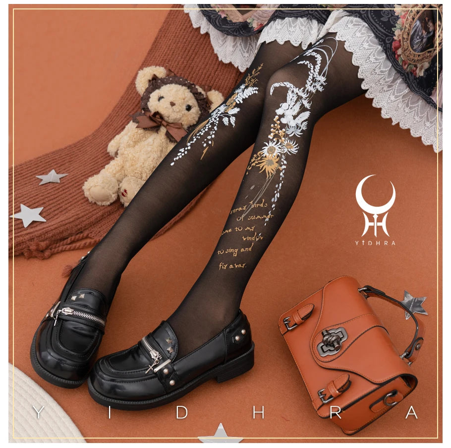 Lolita Classic Print Spring and Summer Lace Stockings Black White Mesh Tights Women Pantyhose Sexy Cosplay Leggings For Girls