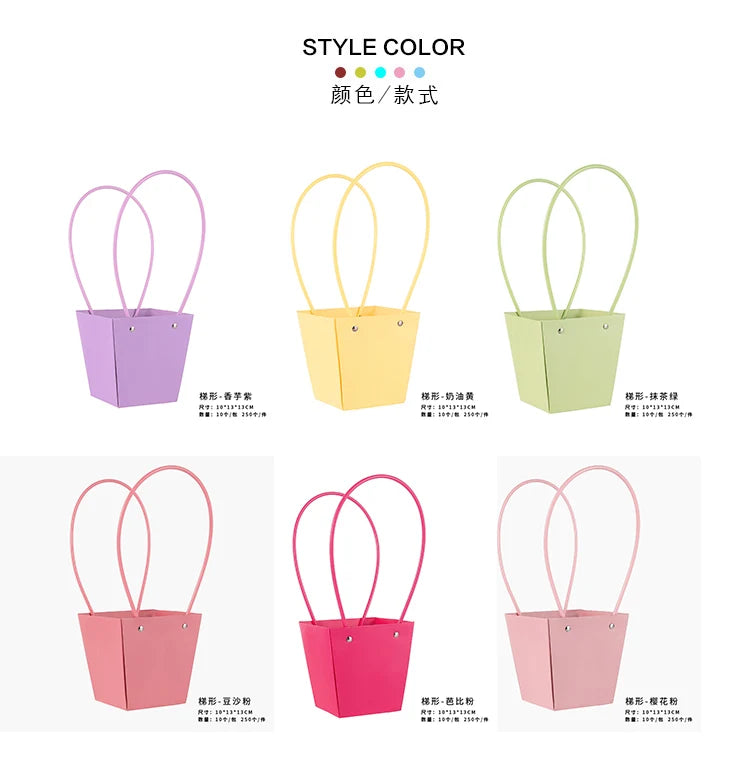 10pcs Christmas Gift Flower Kraft Paper Handbag Flower Arrangement Portable Box Rectangular Trapezoidal Flower Handheld Gift Box