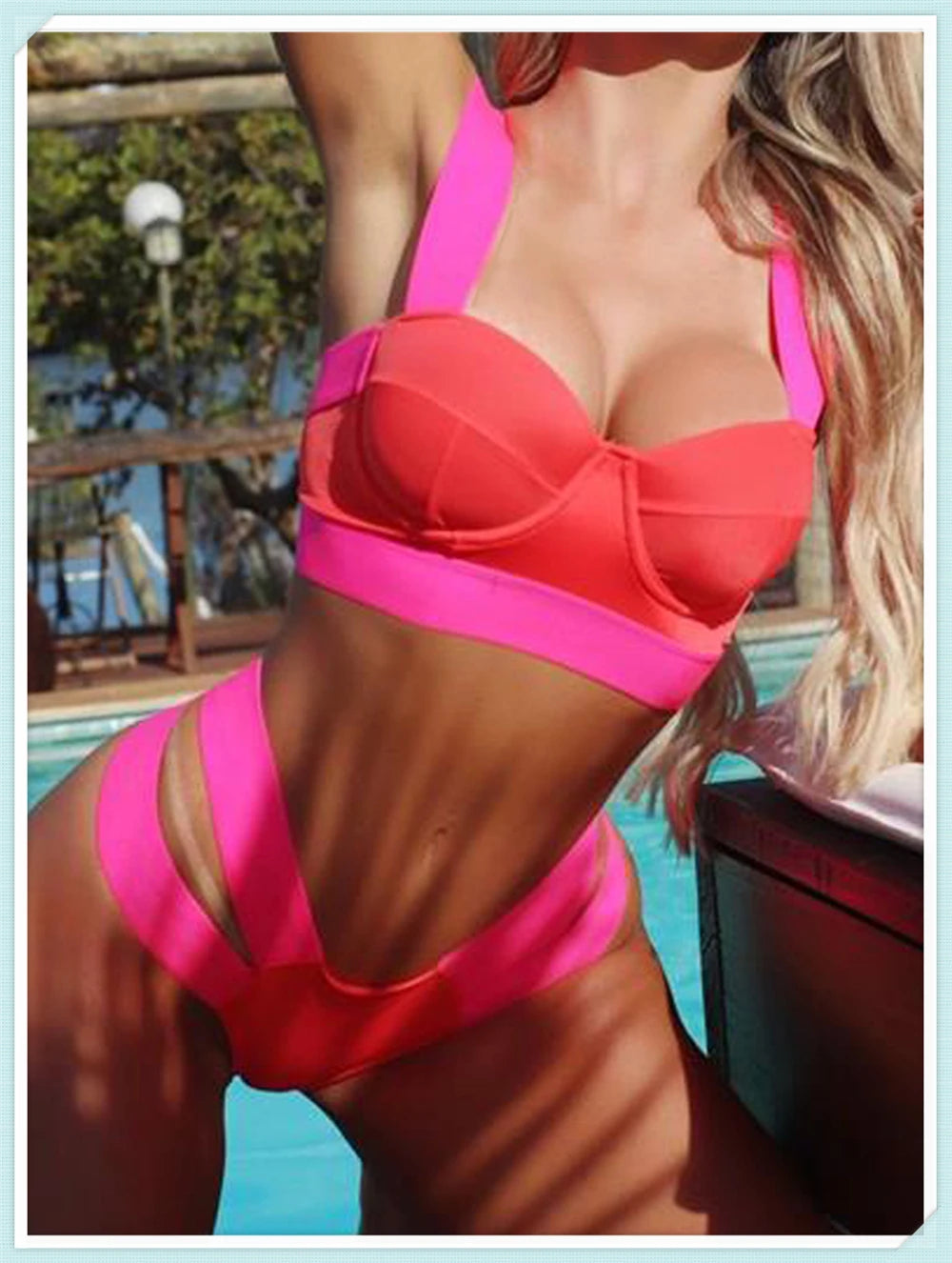 Solid Bandage Bikini Women Push Up Swimsuit Sexy Swimwear Female Brazilian Bathing Swimming Suit Bather Splicing Color Beachwear