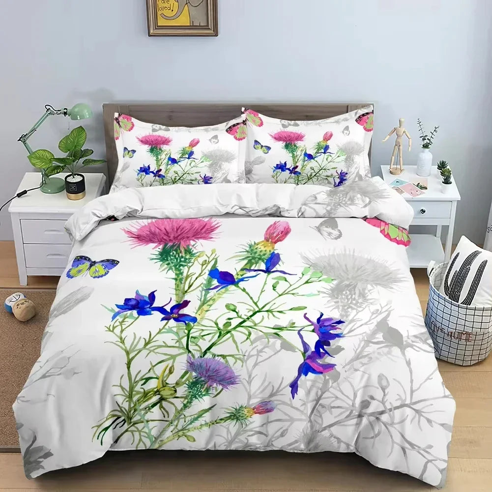 3D Butterfly Flowers Duvet Cover Luxury Home Bedding Set 3 Piece Set with 2 Pillowcases Zipper Family Colleague Christmas Gift
