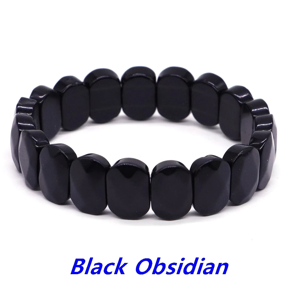 8x14mm New Natural Cut Square Beads Strand Elastic Bracelets Amethyst Healing Crystal Energy Rectangle Bangle Women Jewelry Gift