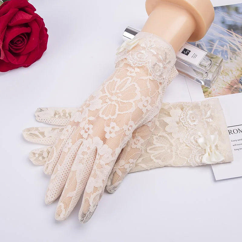 New Women's Summer Ice Silk Lace Anti Ultraviolet Thin Electric Car Driving Anti-skid Breathable Cool Sun Protection Gloves
