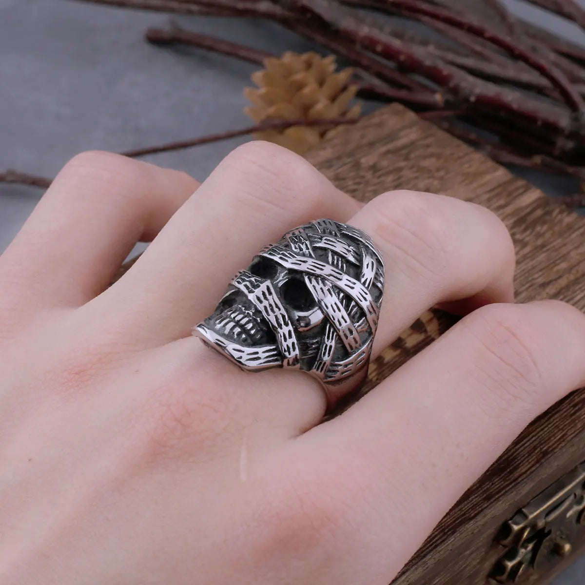 Vintage Egyptian Mummy Skull Ring for Men Stainless Steel Fashion Punk Accessories Hip Hop Biker Neo-Gothic Jewelry As A Gift