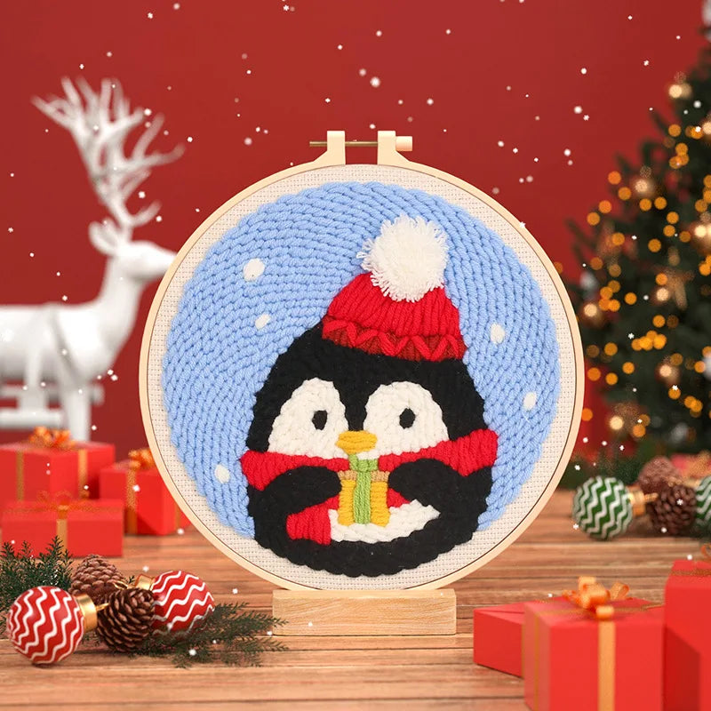 GATYZTORY DIY Punch Needle Embroidery Kit Santa Claus Snowman Frame Punch Set for Beginners Easy Handicraft DIY Christmas Gift