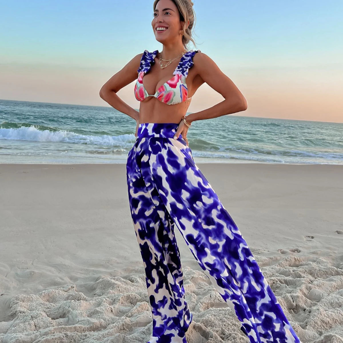 2025 New Sexy Women Three Piece Bikinis Set With Pants Bra See Through Beach Pants Swimsuit Summer Female Vacation Beachwear