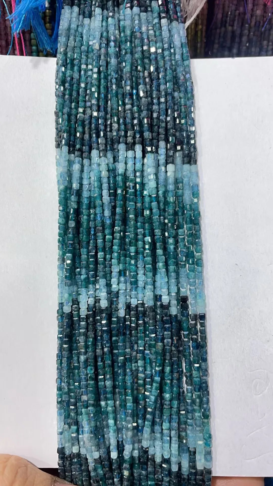 Natural Rainbow Tourmaline Cube Faceted 2.5X2.5mm Length38.5cm