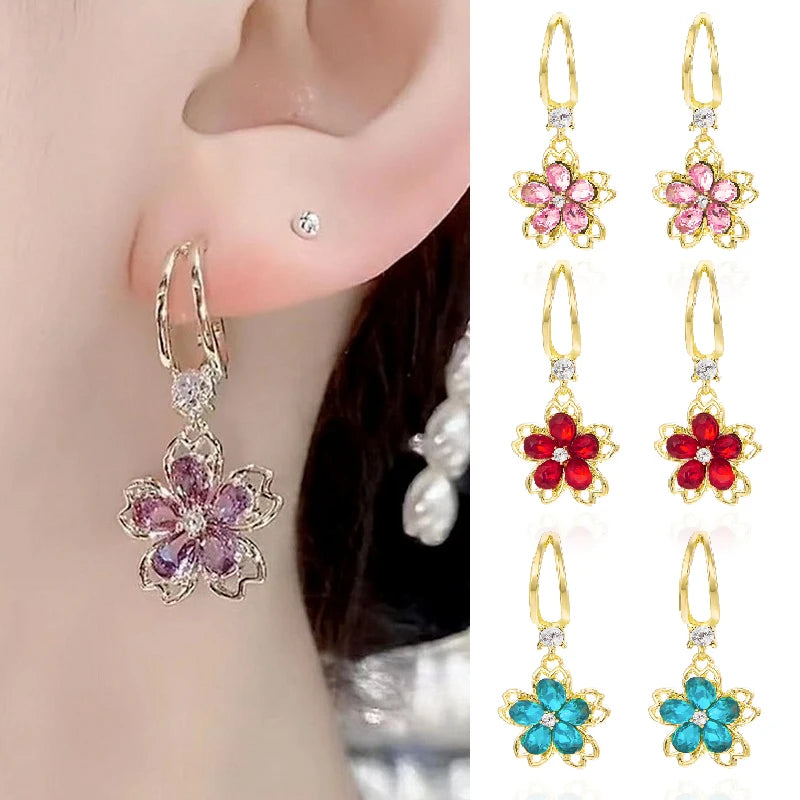 Fashion Sakura Cherry Blossoms Flower Earrings Stud Dangle for Women Girl Wedding Party Christmas Party Jewelry Gift