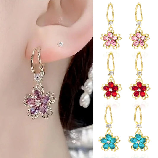 Fashion Sakura Cherry Blossoms Flower Earrings Stud Dangle for Women Girl Wedding Party Christmas Party Jewelry Gift
