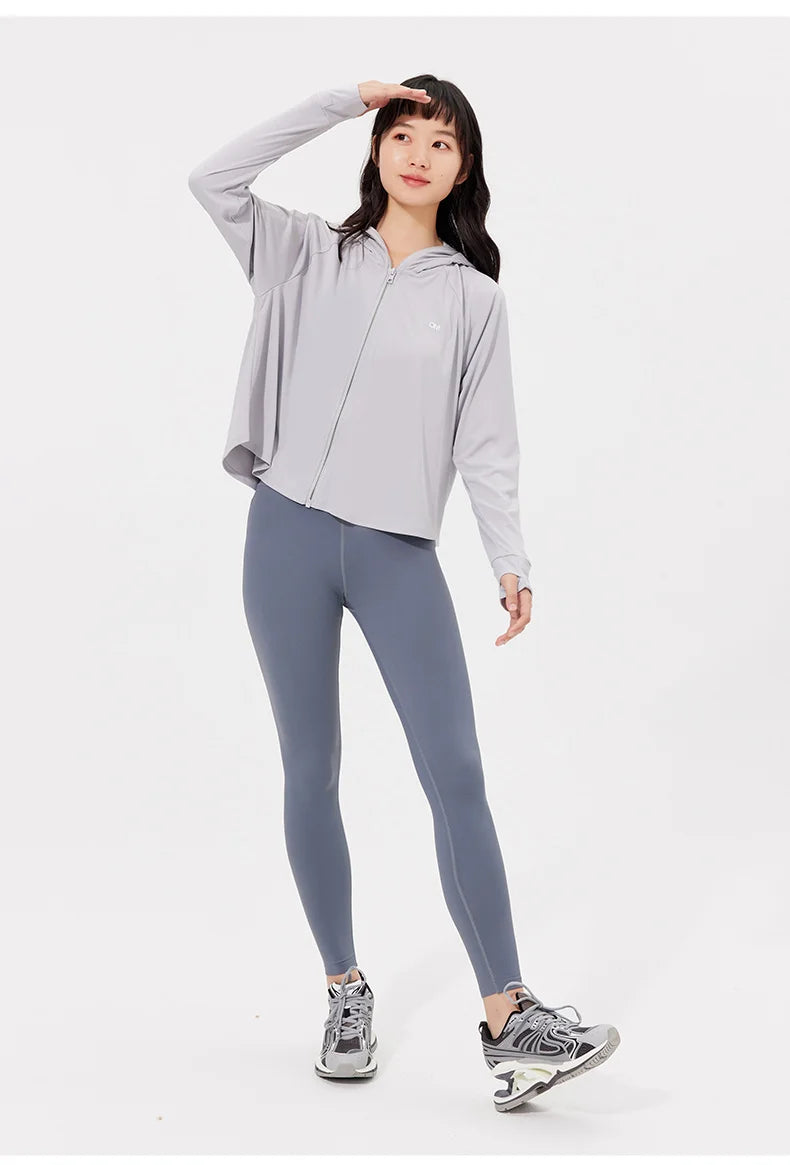 OhSunny Women Clothing Anti-UV Coats Hooded Sun Protection with Strip Loose Breathable Long Sleeve Sport Cycling Clothes