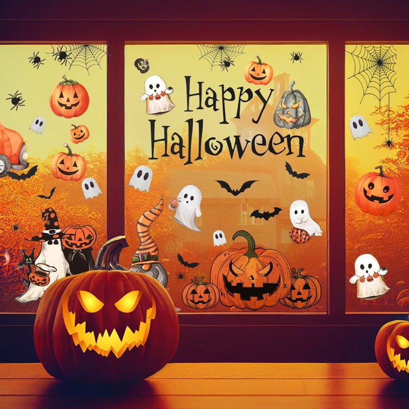 Halloween Window Sticker Halloween Theme Party Home Window Decoration Pumpkin Bat Window Stickers Trick or Treat Party Supplies