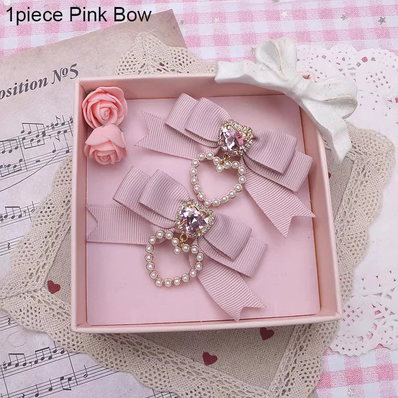 Bow Hair Clip Buckles for Girl Woman's Heart Diamond Hairpin y2k Accersories Trendy Lolita Hairclip Handmade