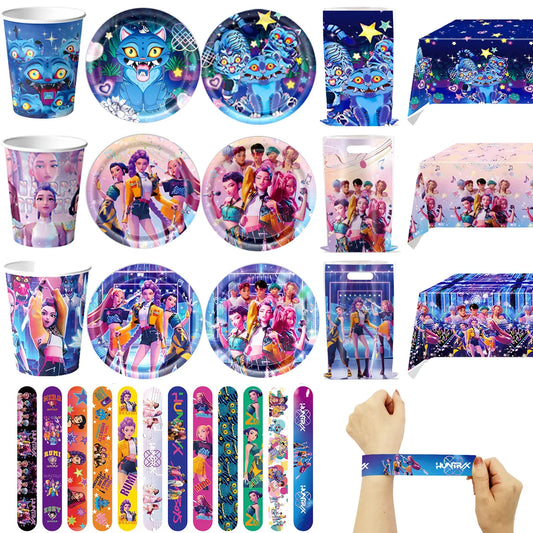 K-Ppop Demon Hunter Party Favor Disposable Tableware Set Backdrop Banner Slap Bracelets Baby shower Birthday Christmas Gift