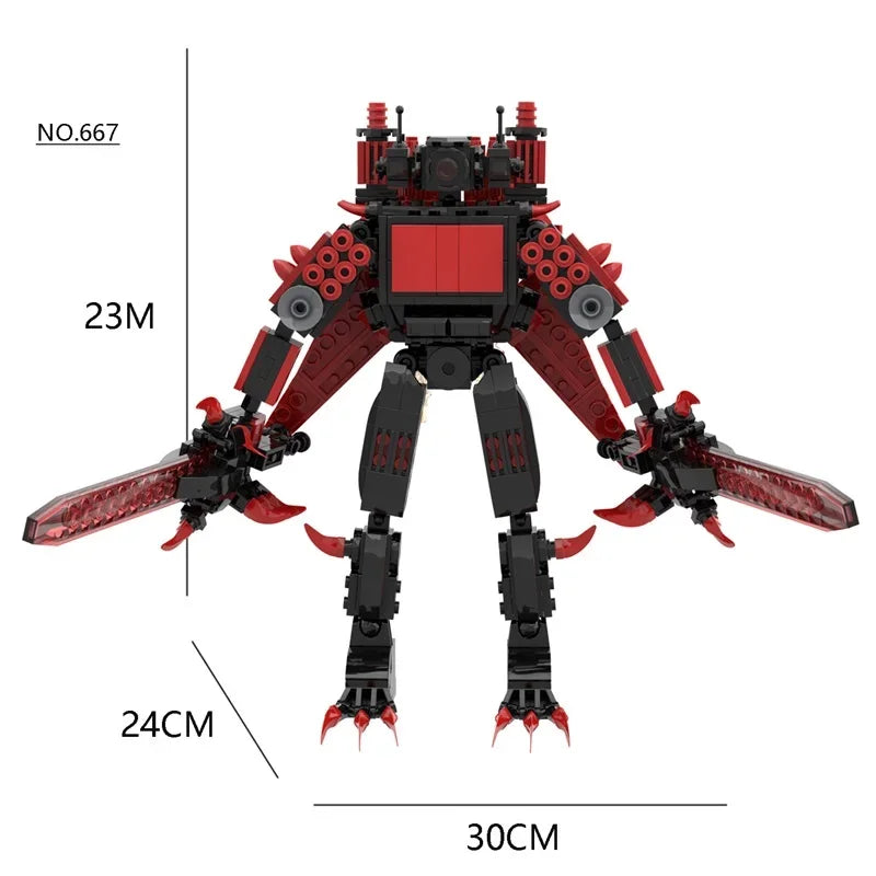 New Skibidi Toilet Titan Guitor Speaker Man Building Blocks Set With Battle-axe Creative DIY Bricks Toys For Boys Christmas Gift