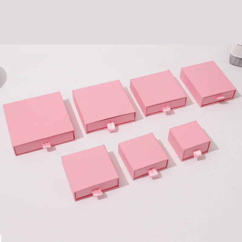 10 Bulk Luxury Hard Rigid Cardboard Sliding Jewellery Gift Box Beige Paper Drawer Jewelry Ring Stud Earring Packaging Boxes Case