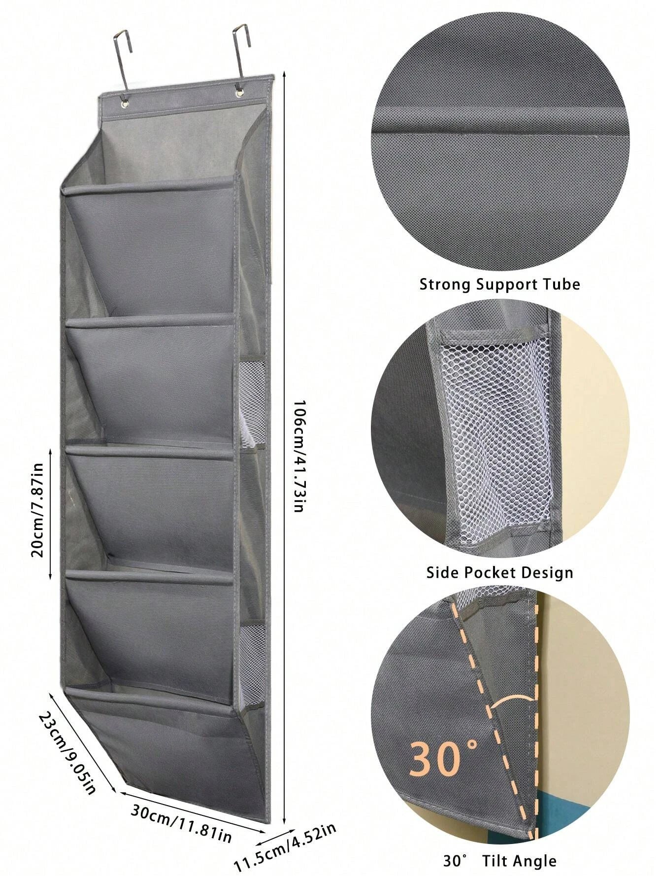 1pcs 5-Layer Over The Door Hanging Shoe Organizer, Gray Non-Woven Fabric Shoe Storage Hanging Bag,Hanging Shoe Rack