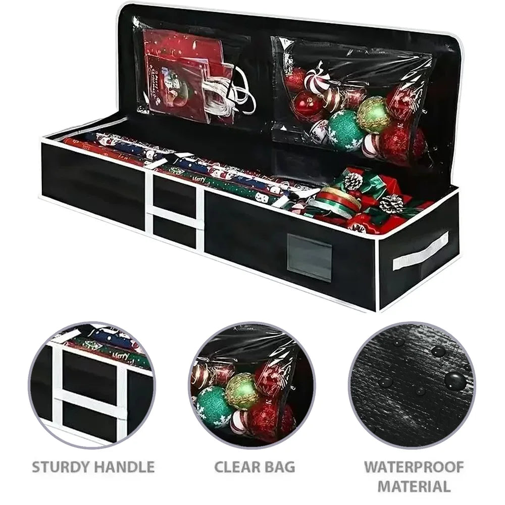 Christmas Gift Wrap Storage Bag Wrapping Paper ContainersUnderbed Storage Organizer with Reinforced Handles Christmas Decoration