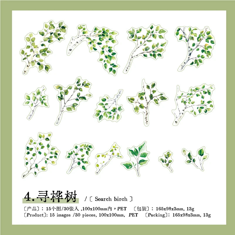 30pcs Plants Flowers Branches leaves Decorative PVC Stickers Scrapbooking Label Diary Stationery Album Phone Cup Journal Planner