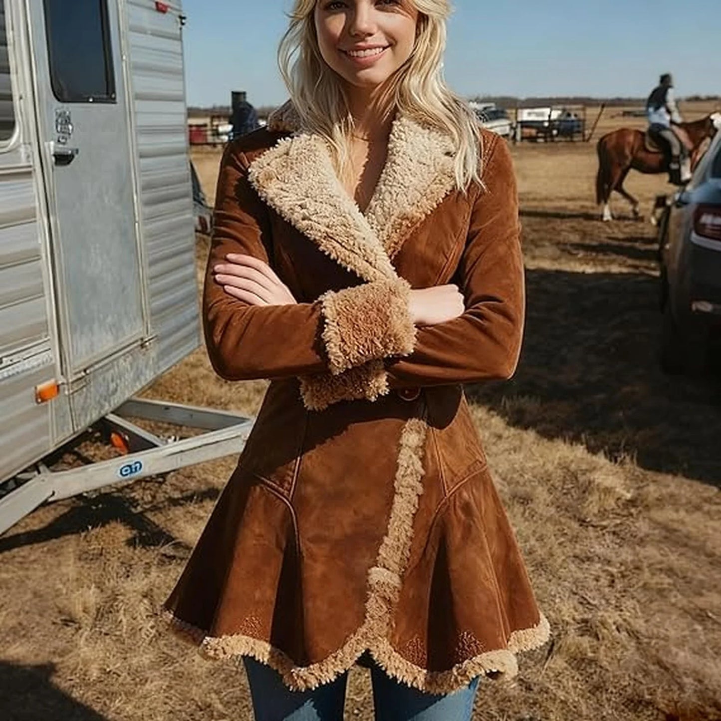 Women'S Denim Western Retro Windbreaker Plush Fashionable Warm And Plush Jacket Winter Outdoor Warm Coat Women'S Coat