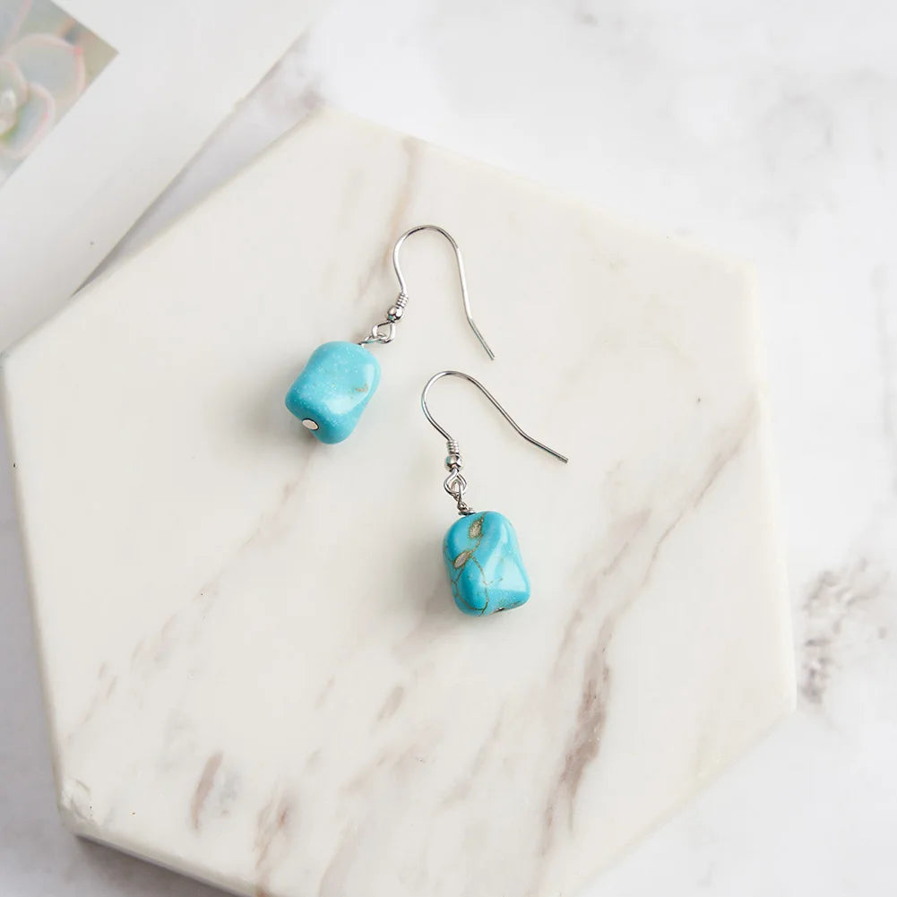 ORSA JEWELS 14K Gold 925 Sterling Silver Dangle Earrings Hand-picked Square Turquoise Drop Earring for Women Jewelry Gift GME45