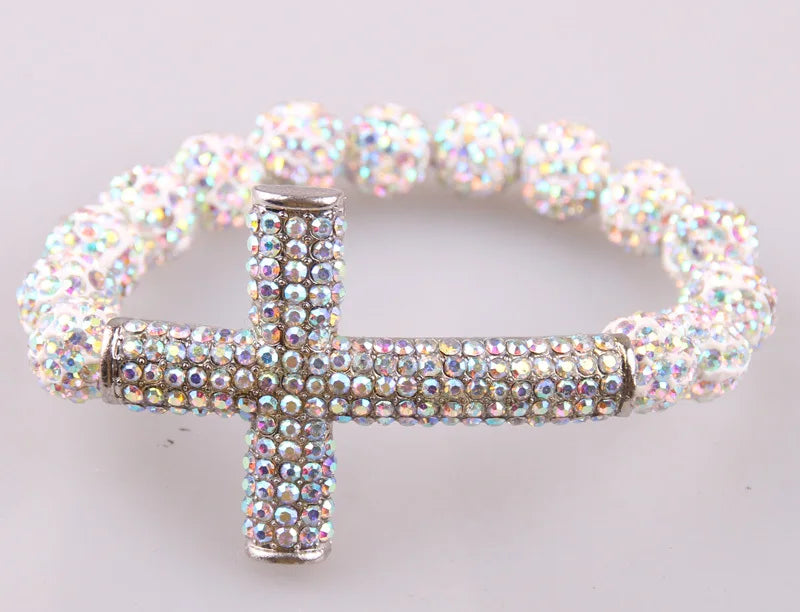 fashion ladies Crystal Pave ball cross bracelet shiny black and AB three color available