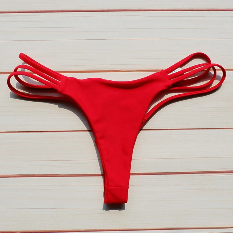 Sexy Bikini Thong Women Swimsuit Solid Hollow Out Low Waist Swimming Trunks Summer 2025 New Spice Girl Beach Vacation Bikinis