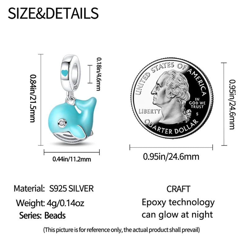 New 100% 925 Sterling Silver Ocean Luminous Sea Turtle Dolphin Octopus Charms Beads Fit Qikaola Original Bracelets DIY Jewelry