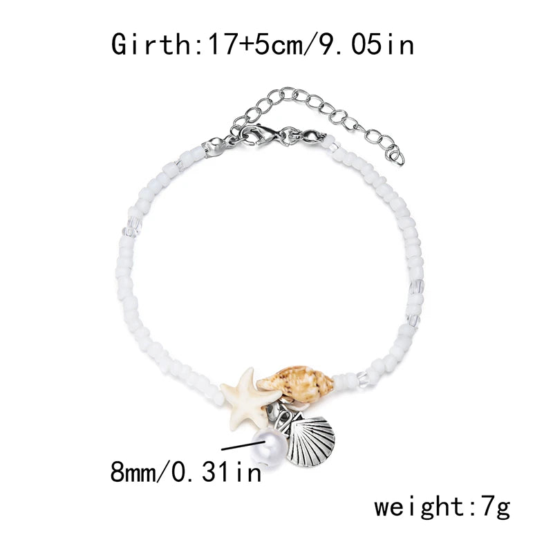 Boho Starfish Conch Bracelet Anklets for Women Cute Adjustable Shell Rice Beads Ankle Bracelets Girls Summer Foot Beach Jewelry