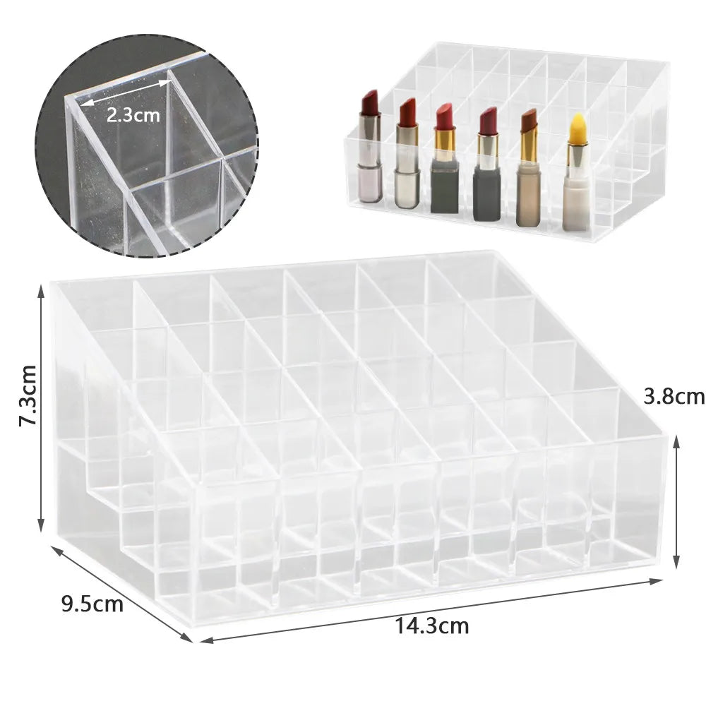 24 Grids Lipstick Holder Display Rack Case Cosmetic Nail Polish Make Up Organiser Box Large Size Acrylic Makeup Organizer
