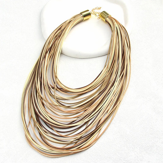 2025 New Exaggerated Multi-layer Wax Cord Necklace, Bohemian Retro Colorful Leather Cord Necklace