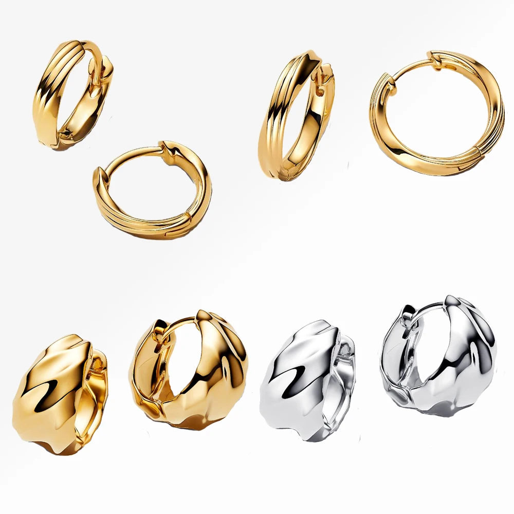 New Authentic 925 Sterling Silver Earrings Twisted Huggie Rippled Open Hoop Earrings Original For Women Jewelry