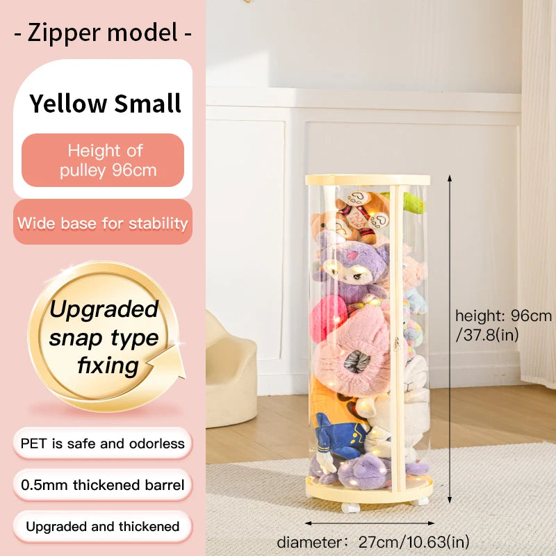 Transparent Doll Storage Box Plush Toy Circular Organization DIY Zipper Storage Tube Children's Toy Organizer Kid Christmas Gift