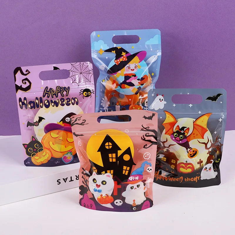 Halloween Party Candy Bag Cartoon Pumpkin Ghost Self Sealing Bag Kids Trick or Treat Cookies Snack Packaging Decoration Favors