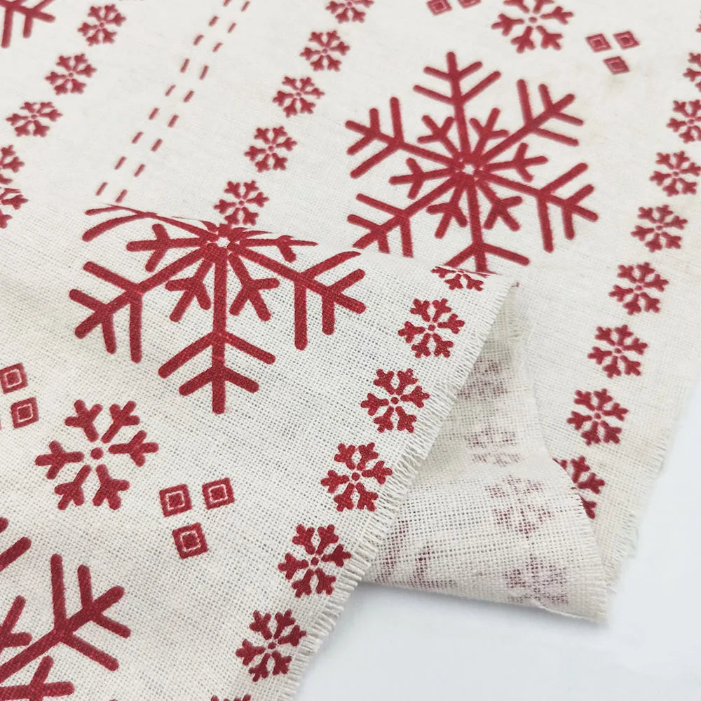 45x145cm Elk Snowflake Printed Linen Cotton Fabric Wrinkle-Resistant for Doll Clothes DIY Quit Sewing Kits Christmas Gift Craft